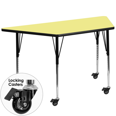 FLASH FURNITURE MOBILE 29.5''W X 57.25''L TRAPEZOID YELLOW THERMAL LAMINATE ACTIVITY TABLE