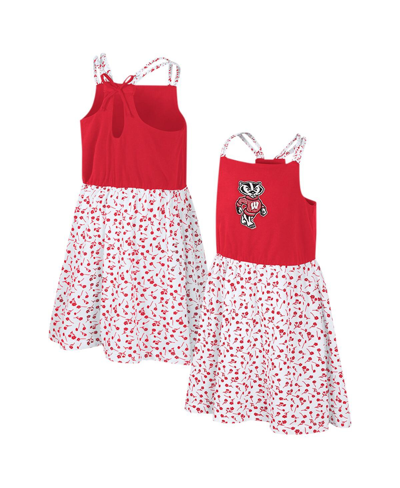 COLOSSEUM BIG GIRLS COLOSSEUM RED, WHITE WISCONSIN BADGERS ROBIN FLORAL DRESS