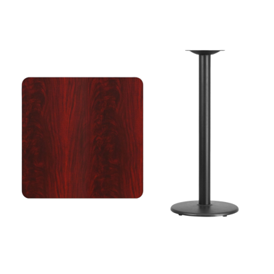 Flash Furniture 30'' Square Mahogany Laminate Table Top With 18'' Round Bar Height Table Base In Brown