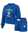 Wear By Erin Andrews Women's  Royal Distressed Los Angeles Rams Waffle Knit Long Sleeve T-shirt And S In Royal