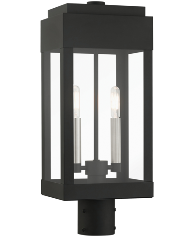 Livex York 2 Light Outdoor Post Top Lantern In Black With Brushed Nickel