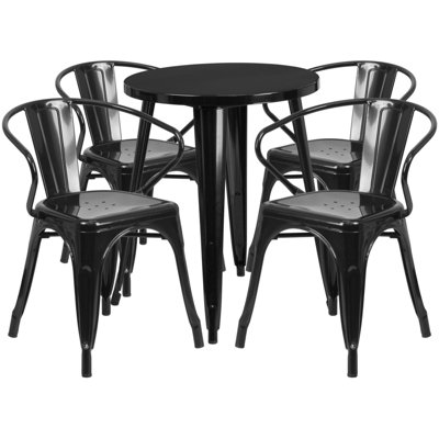 Flash Furniture 24'' Round Black Metal Indoor-outdoor Table Set With 4 Arm Chairs