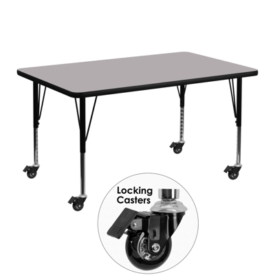 Flash Furniture Mobile 24''w X 48''l Rectangular Grey Thermal Laminate Activity Table In Gray