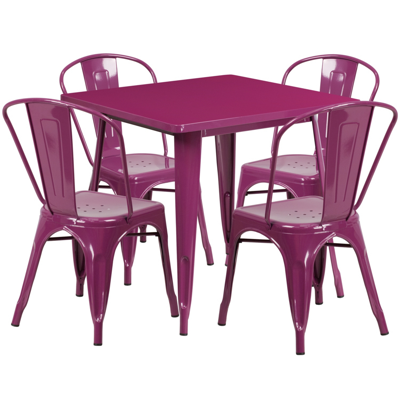 Flash Furniture 31.5'' Square Purple Metal Indoor-outdoor Table Set With 4 Stack Chairs