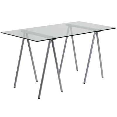 Flash Furniture Glass Computer Desk With Silver Metal Frame In No Color