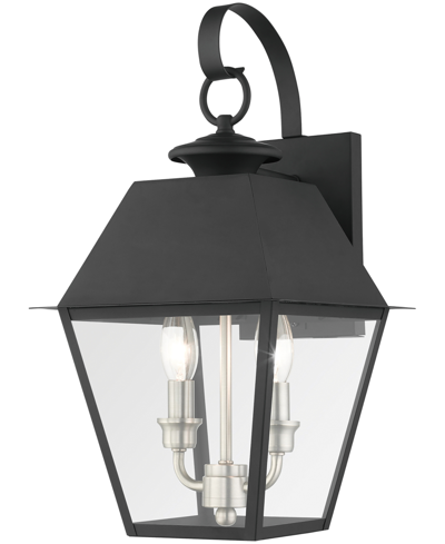 Livex Wentworth 2 Light Outdoor Wall Lantern In Black With Brushed Nickel