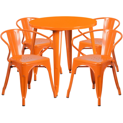 Flash Furniture 30'' Round Orange Metal Indoor-outdoor Table Set With 4 Arm Chairs