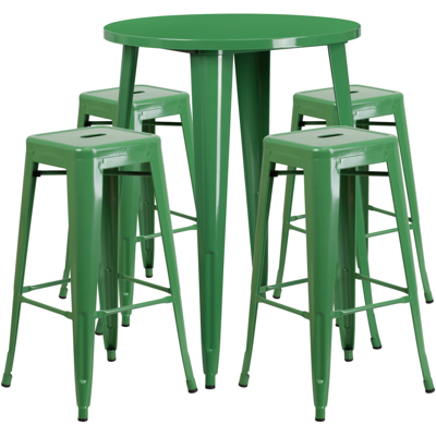 Flash Furniture 30'' Round Green Metal Indoor-outdoor Bar Table Set With 4 Square Seat Backless Stools