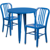 FLASH FURNITURE 30'' ROUND BLUE METAL INDOOR-OUTDOOR TABLE SET WITH 2 VERTICAL SLAT BACK CHAIRS