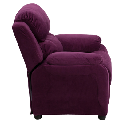 Flash Furniture Deluxe Padded Contemporary Purple Microfiber Kids Recliner With Storage Arms