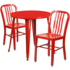 FLASH FURNITURE 30'' ROUND RED METAL INDOOR-OUTDOOR TABLE SET WITH 2 VERTICAL SLAT BACK CHAIRS