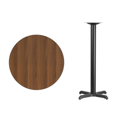 Flash Furniture 30'' Round Walnut Laminate Table Top With 22'' X 22'' Bar Height Table Base In Brown