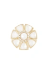 COVET IMITATION PEARL & CZ FLOWER COCKTAIL RING