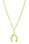 Adornia Cz Horseshoe Pendant Paper Clip Chain Necklace In Gold