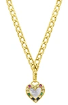 Adornia 14k Gold-plated Figaro Chain Mother-of-pearl Heart Necklace In Gold