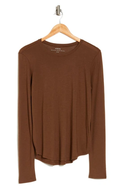 Vince Long Sleeve Pima Cotton Blend T-shirt In Bark