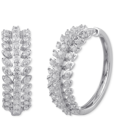 Macy's Diamond Triple Row Small Hoop Earrings (2 Ct. T.w.) In 10k White Gold