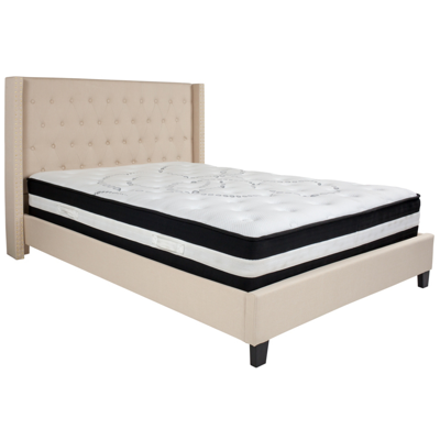 Flash Furniture Riverdale Queen Size Tufted Upholstered Fabric Platform Bed With Pocket Spring Mattress In Beige