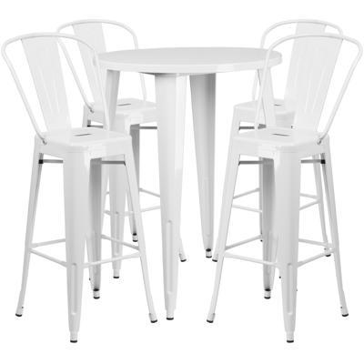 Flash Furniture 30'' Round White Metal Indoor-outdoor Bar Table Set With 4 Cafe Stools