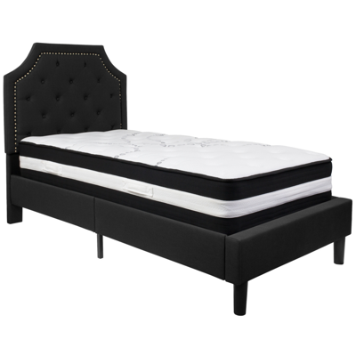 Flash Furniture Brighton Twin Size Tufted Upholstered Platform Bed In Black Fabric With Pocket Spring Mattress