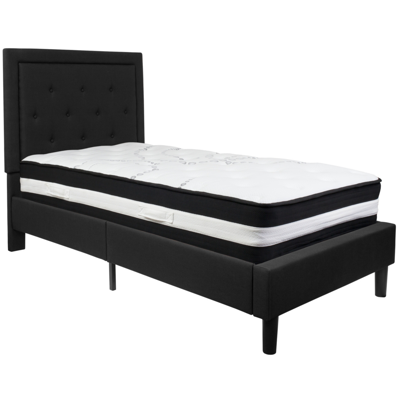 Flash Furniture Roxbury Twin Size Tufted Upholstered Platform Bed In Black Fabric With Pocket Spring Mattress