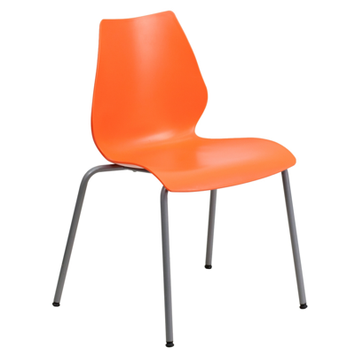Flash Furniture Hercules Series 770 Lb. Capacity Stack Chair With Lumbar Support And Silver Frame In Orange