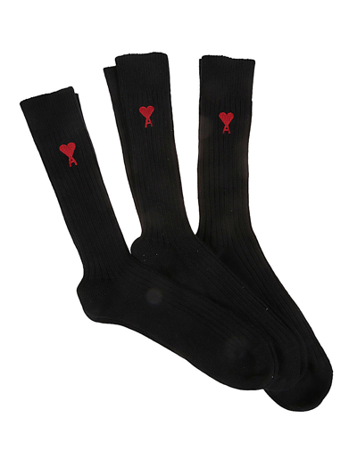 Ami Alexandre Mattiussi Set Of 3 Cotton-blend Socks In Black
