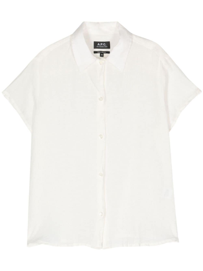 Apc Short-sleeved Linen Shirt In White