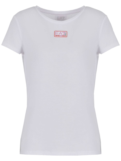 Ea7 Logo-trim Jersey T-shirt In White