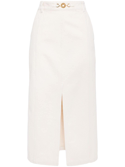 Patou Front-slit Denim Midi Skirt In Neutrals