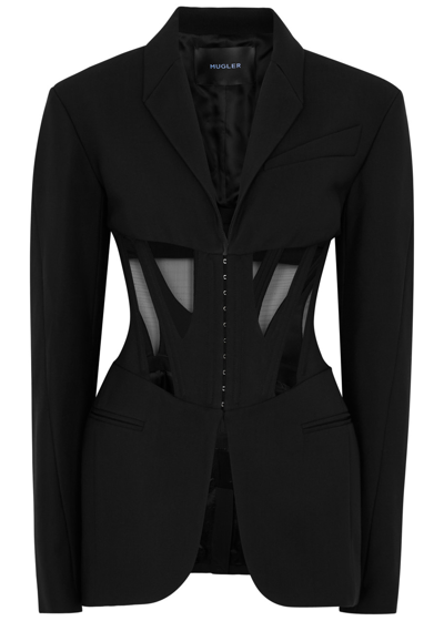 Mugler Corset-effect Twill Blazer In Black