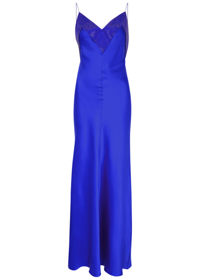 Nue Studio Vivienne Crystal-embellished Satin Maxi Dress In Blue