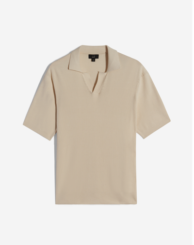 Dunhill Rib Cotton Silk Short Sleeve Polo In White