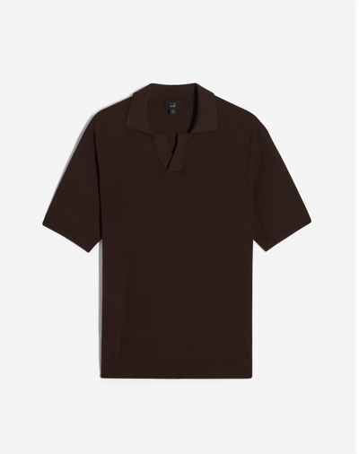 Dunhill Rib Cotton Silk Short Sleeve Polo In Brown