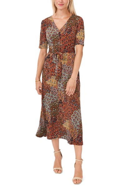 Chaus V-neck Tie Waist Midi Dress In Spice