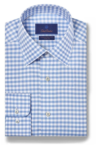 David Donahue Trim Fit Royal Oxford Non-iron Check Dress Shirt In White/ Blue