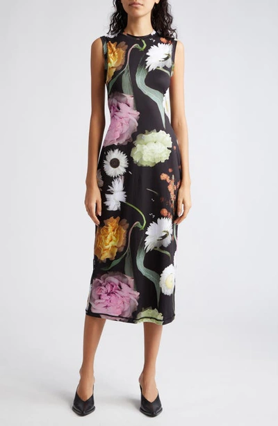 Stine Goya Danya Floral Semisheer Sleeveless Midi Dress In Scanned Foliage