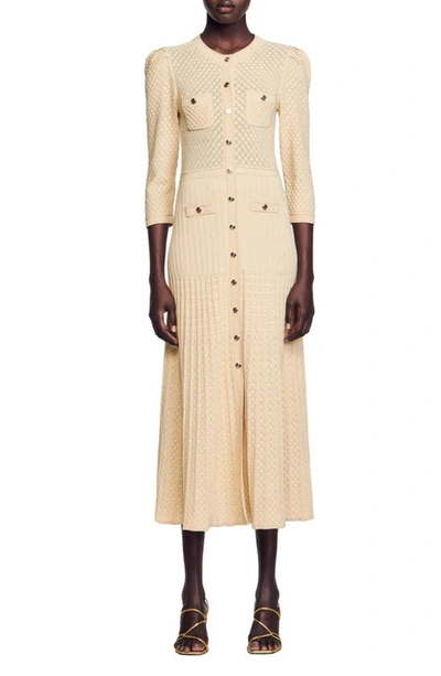 Sandro Ramia Metallic Mixed Stitch Midi Jumper Dress In White