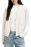Allsaints Helton Contrast Leather Bomber Jacket In White