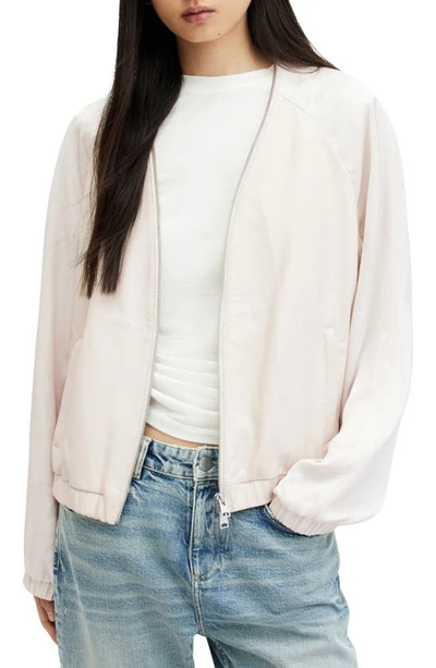 Allsaints Helton Contrast Leather Bomber Jacket In Off White
