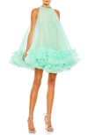 MAC DUGGAL EMBELLISHED TULLE TRAPEZE COCKTAIL MINIDRESS