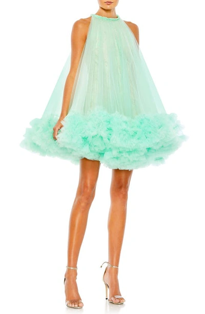 Mac Duggal Embellished Tulle Trapeze Cocktail Minidress In Mint
