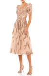 Mac Duggal Beaded Cocktail Midi Dress In Apricot