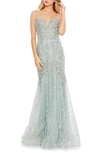 Mac Duggal Embellished Sleeveless Plunge Neck Trumpet Gown In Mint
