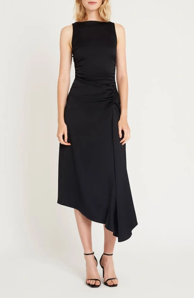 Luxely Finch Ruched Satin Midi Dress In Meteorite