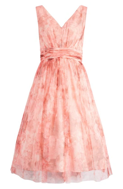 Eliza J Overlay Sleeveless V-neck Dress In Blush