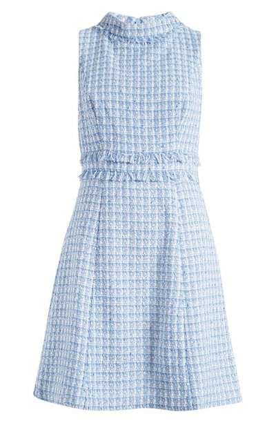 Eliza J Sleeveless Mock Neck Tweed A-line Dress In Light Blue