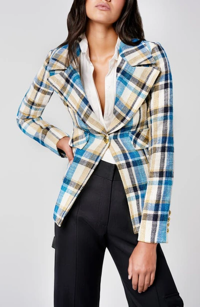 Smythe Tailored Cutaway Linen Cotton Plaid Blazer In Summer Plaid