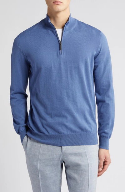 Canali Cotton Half-zip Sweater In Blue