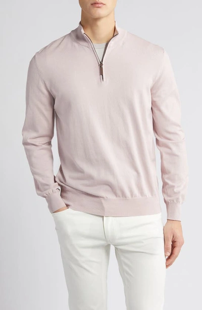 Canali Quarter Zip Cotton Sweater In Pink